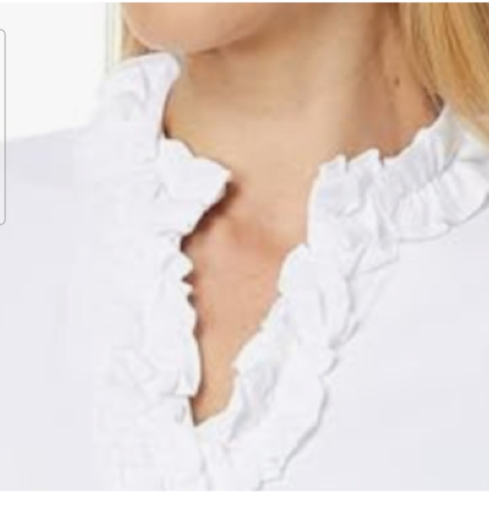Boden 100% cotton Women's 10 White V Neck Long Sleeve Ruffle Button Jersey Top